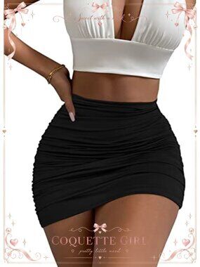 High Waist Ruched Bodycon Double Layer Stretch Mini Skirt